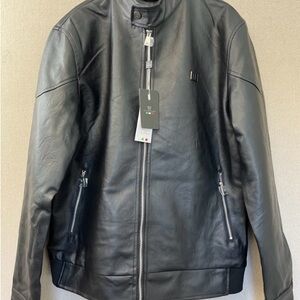 (NWT) Men's TF Collections Black Leather Jacket (L)